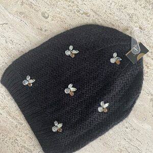 Embellished Black Knit Beanie